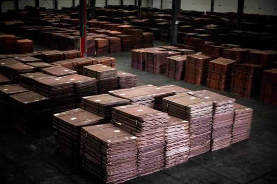 Copper cathodes inside a warehouse at a port south of Shanghai. China's refined copper imports have surged over 70 per cent so far this year to 1.1 million metric tons, while demand from Chinese manufacturers was forecast to rise by up to 7 per cent.