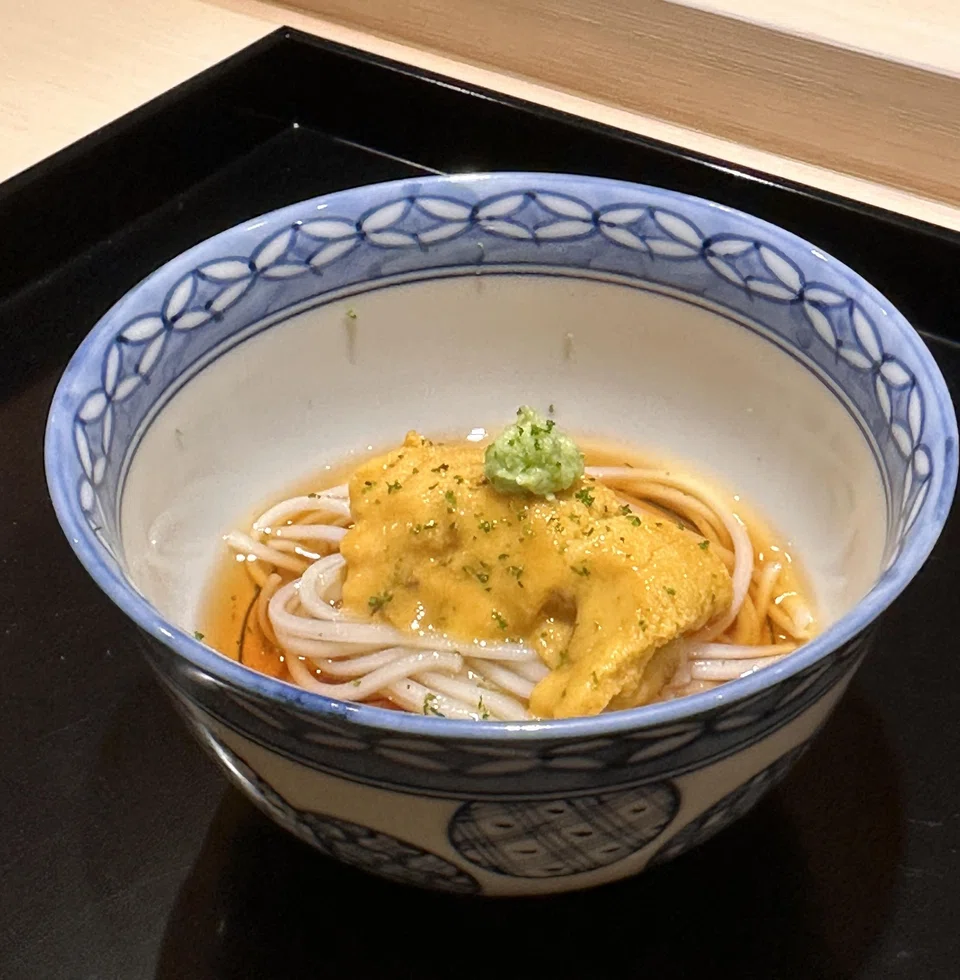 Slippery cold soba and uni.