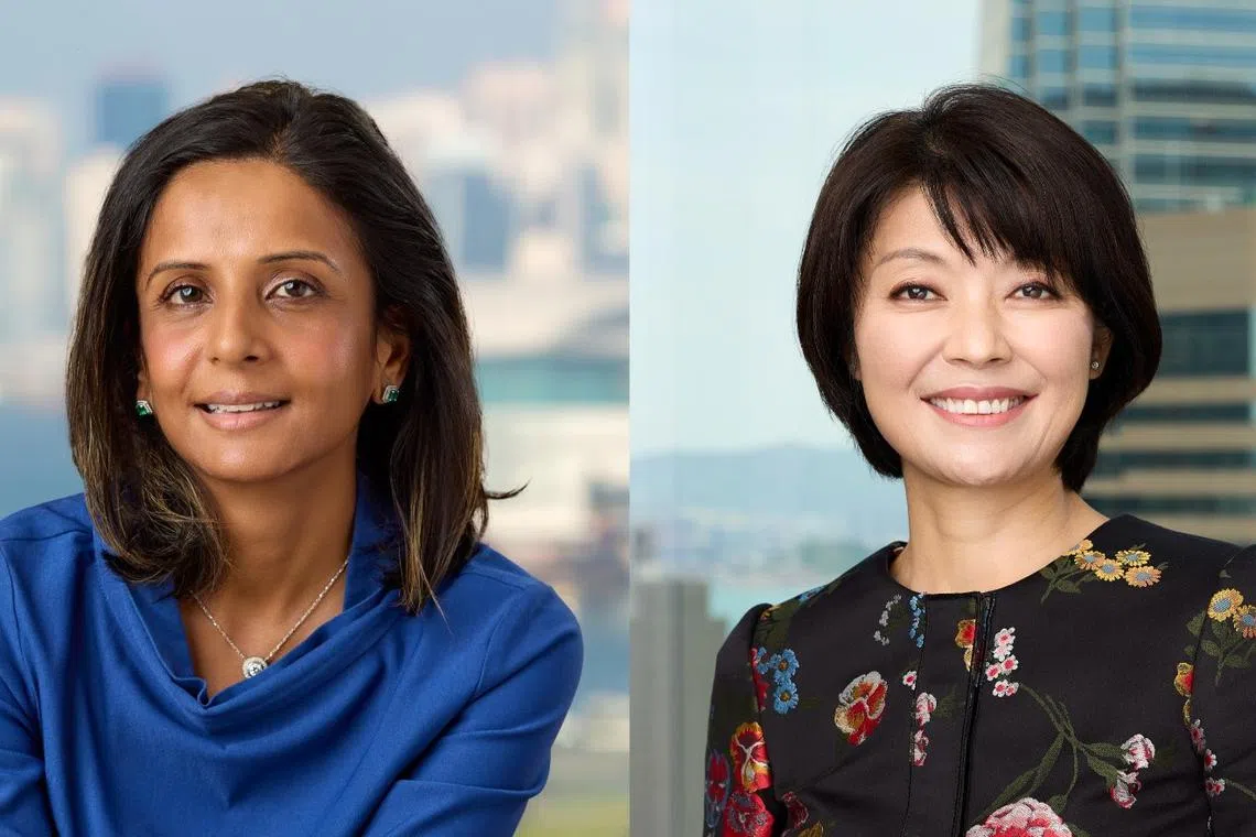 Harshika Patel (left) will be JP Morgan Private Bank's Asia chief executive, while Kam Shing Kwang takes on the role as chairperson of North Asia.