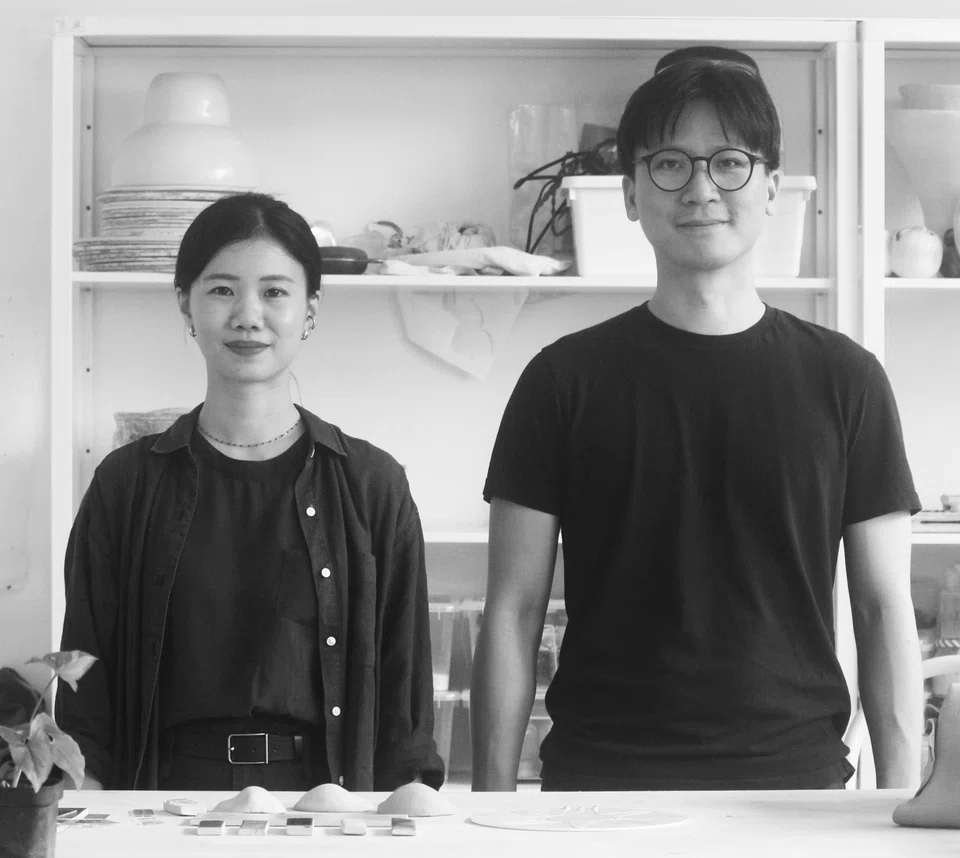 Designer, artist and maker Genevieve Ang (left) with Clement Zheng from Interactive Materials Lab. 