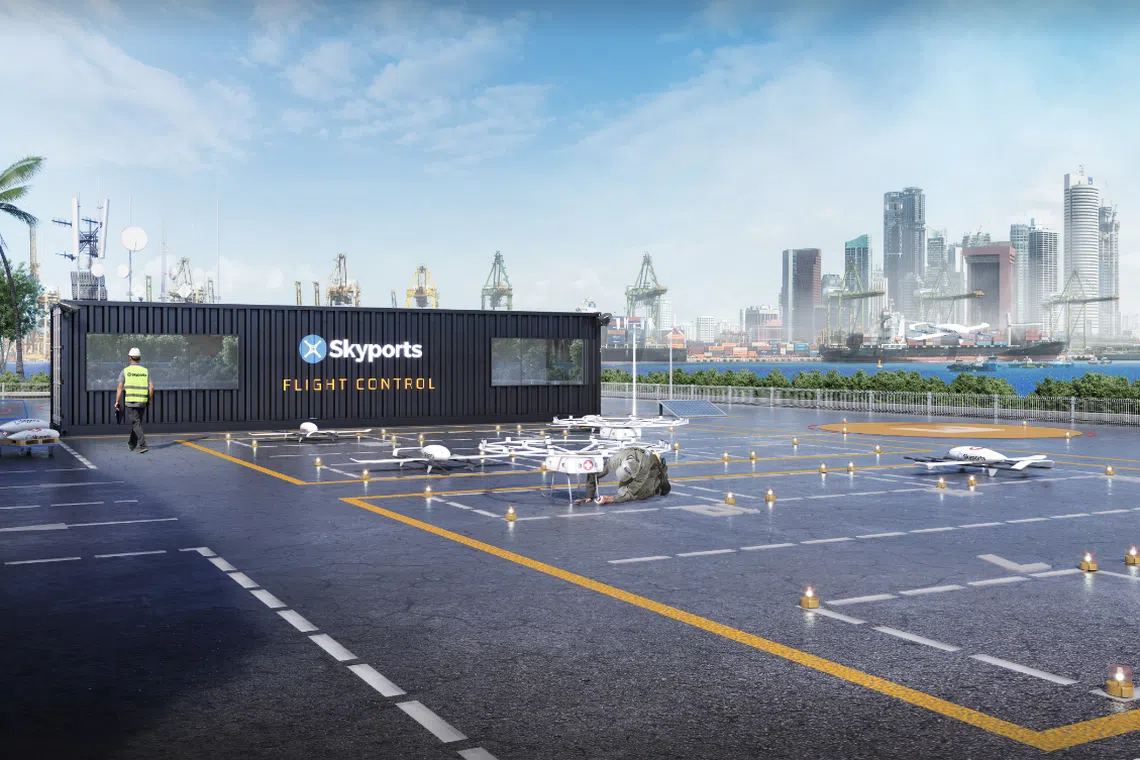 A Skyports cargo vertiport. Within Southeast Asia, Singapore is a clear frontrunner as it is the only country that has announced plans for vertiport development for air taxis
