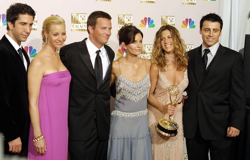 Matthew Perry (third from left), who played Chandler Bing on the hit TV sitcom Friends from 1994 to 2004, died at the age of 54, having been found unconscious in a swimming pool at his house in Los Angeles in October.