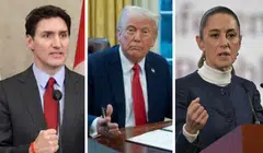 After calls with Donald Trump (centre) just hours before the US tariffs were due to take effect, both Canadian Prime Minister Justin Trudeau (left) and Mexican President Claudia Sheinbaum (right) struck deals for a postponement.