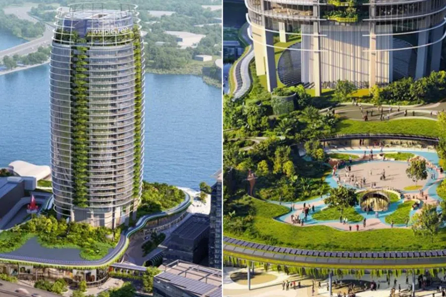 Artist's impressions of the 123,000 sq m project, which will feature a 13,000 sq m elevated park.
