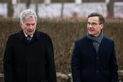 Finnish President Sauli Niinisto (left) and Swedish Prime Minister Ulf Kristersson. The two leaders' countries "have a very close military relationship outside of Nato", says Kristersson.