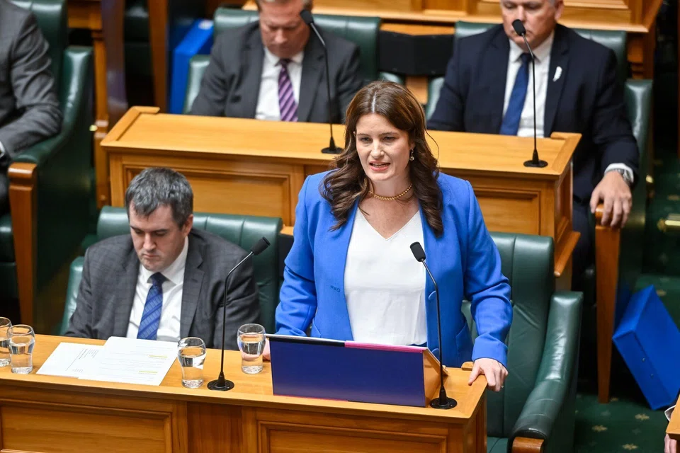New Zealand finance minister Nicola Willis presents the budget at Parliament in Wellington, New Zealand, May 30, 2024. 