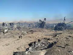 An unverified still image which Iran's Revolutionary Guards, quoting Iranian media, said shows the US aircraft destroyed during the Americans' mission to find a stranded airman in Iran on Sunday (Apr 5).  