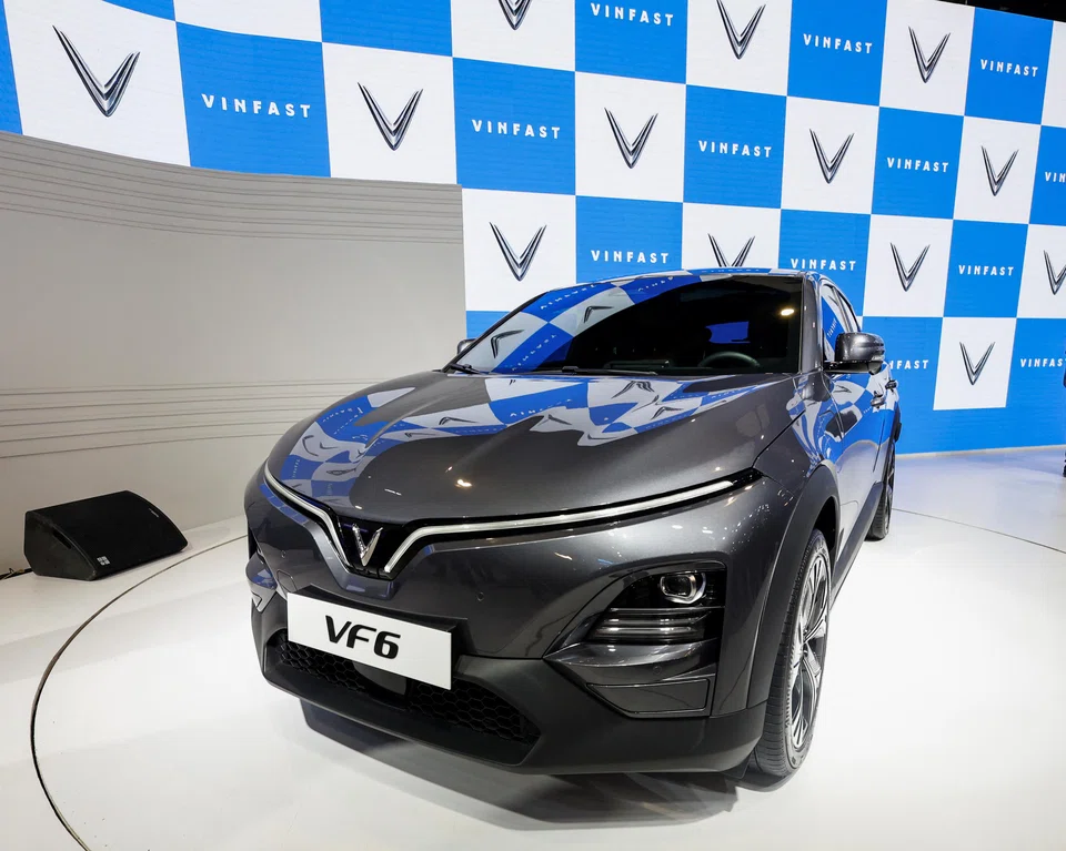 The new VinFast VF 6 at India's auto show in New Delhi; the company not disclose pricing for the VF6 and VF7 cars that it plans to launch in India.