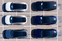A drone view of Tesla Model Y electric vehicles. The company risks looking increasingly out of step with competitors' fresher designs.