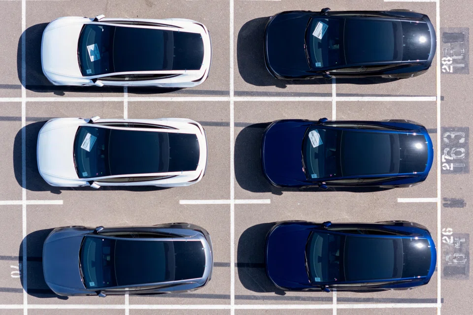 A drone view of Tesla Model Y electric vehicles. The company risks looking increasingly out of step with competitors' fresher designs.
