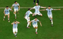 Argentina's Lionel Messi (jersey No 10) and his teammates celebrate winning the Fifa World Cup on Dec 18, 2022 after outlasting France in a tense penalty shoot-out.