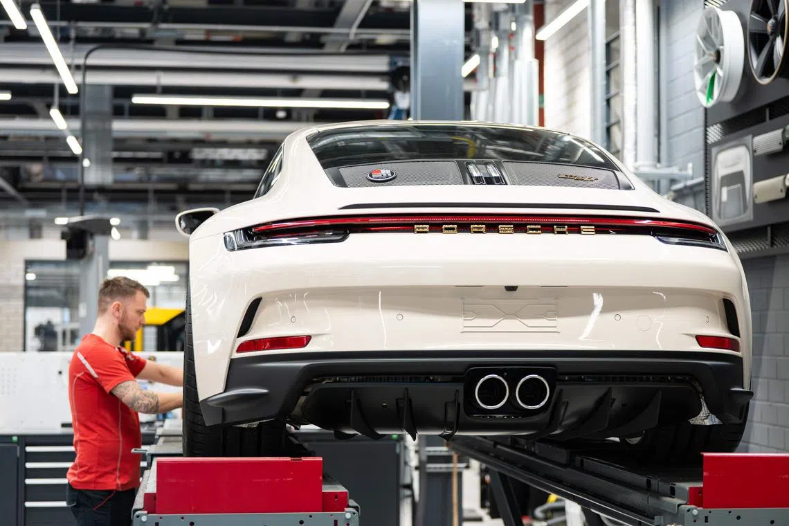 First-quarter sales fell 1.7 per cent to 8.86 billion euros (S$13.2 billion), while the group’s operating profit plunged 40.6 per cent to 0.76 billion, said Porsche, which late on Monday cut its full-year outlook.