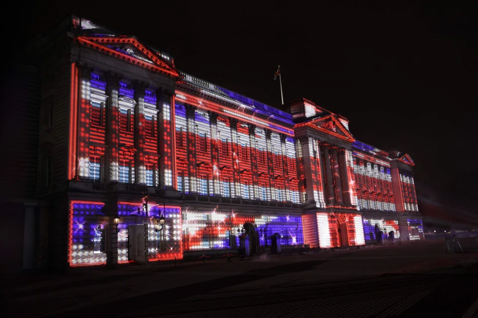 The British national flag displayed on Buckingham Palace during the Platinum Party on Saturday as part of Queen Elizabeth II's platinum jubilee celebrations.