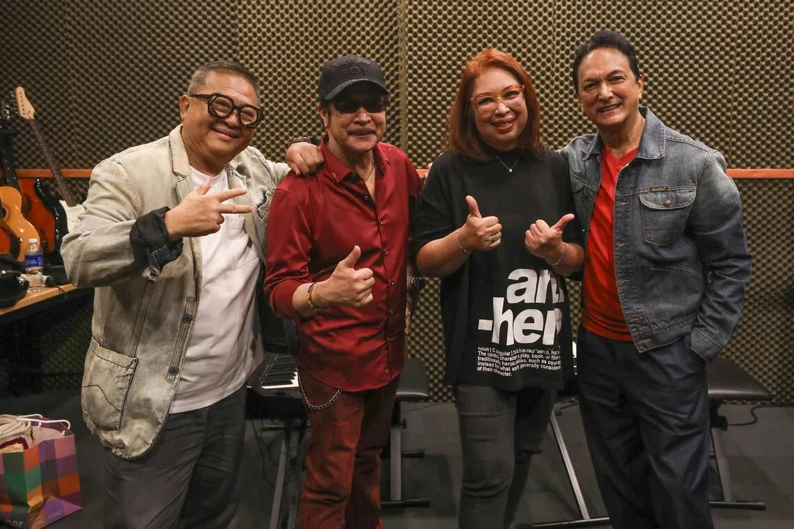 (From left) Clement Chow, Max Surin, Ann Hussein and Gerry Rezel – together with Faridah Ali, who is currently away – will reunite for a Talentime throwback at Sing60 music festival. 
