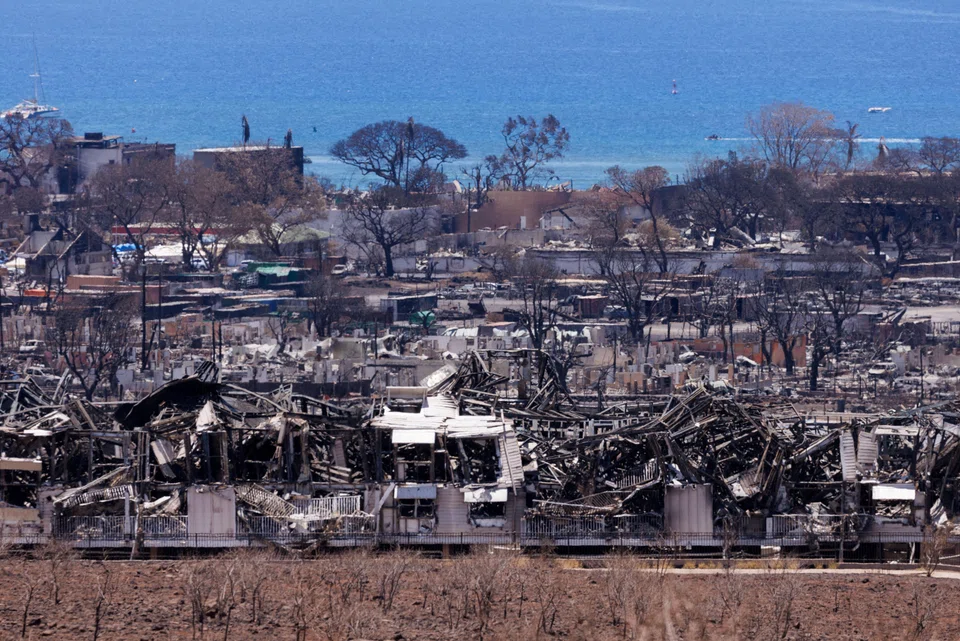 The fire-ravaged town of Lahaina on the island of Maui in Hawaii, US, Aug 15, 2023.  