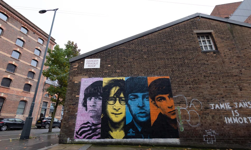 A mural of the Beatles in Liverpool, Britain. "Now and Then", a final Beatles song featuring all four band members, was released on Nov 2, 2023. The song was created with the aid of artificial intelligence to separate John Lennon’s vocals from a demo tape he made in the 1970s, and features guitar parts recorded by George Harrison in 1995.  