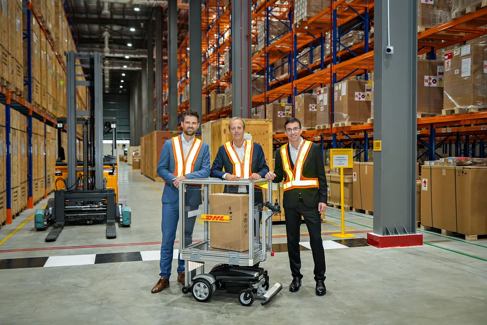 From left: Andries Retief, CEO of DHL Supply Chain South-east Asia; Oscar de Bok, CEO of DHL Supply Chain; Javier Bilbao, CEO of DHL Supply Chain Asia-Pacific at Penang Logistics Hub 4. DHL Supply Chain is adding an 18,000 sq m Penang Logistics Hub 5 as part of its 350 million euro investment in South-east Asia.