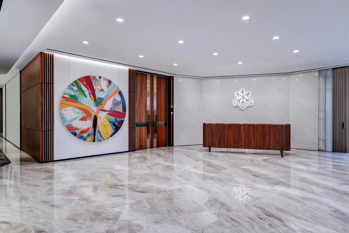 Damien Hirst's 'Beautiful, a Celebration of Innermost Fears', at UBS' Singapore office in Penang Road.