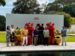 Leaders from Symphony International, Destination Resorts and Hotels, and Mandarin Oriental at the opening of Mandarin Oriental, Desaru Coast.