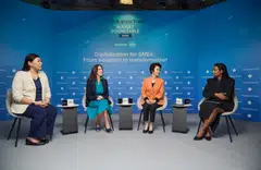 The post-Budget discussion featured (from left) Oriental Remedies Group co-founder and CEO Beatrice Liu, Xero Asia managing director Koren Wines, and Senior Minister of State for Trade and Industry Low Yen Ling as speakers, with BT deputy news editor Anita Gabriel as moderator.