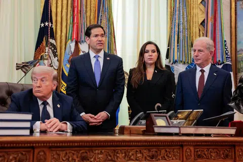 (From left) US President Donald Trump, US Secretary of State Marco Rubio, Lebanon Ambassador to the US Nada Hamadeh Moawad and US Ambassador to Lebanon Michel Issa in the Oval Office at the White House on Apr 23. 