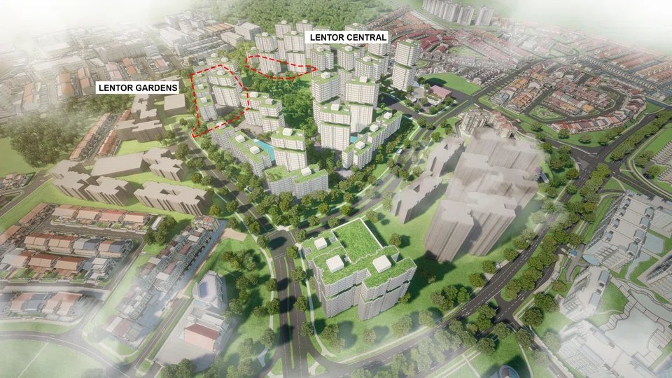An artist's impression of Lentor Hills Estate highlighting the two sites currently on the market.