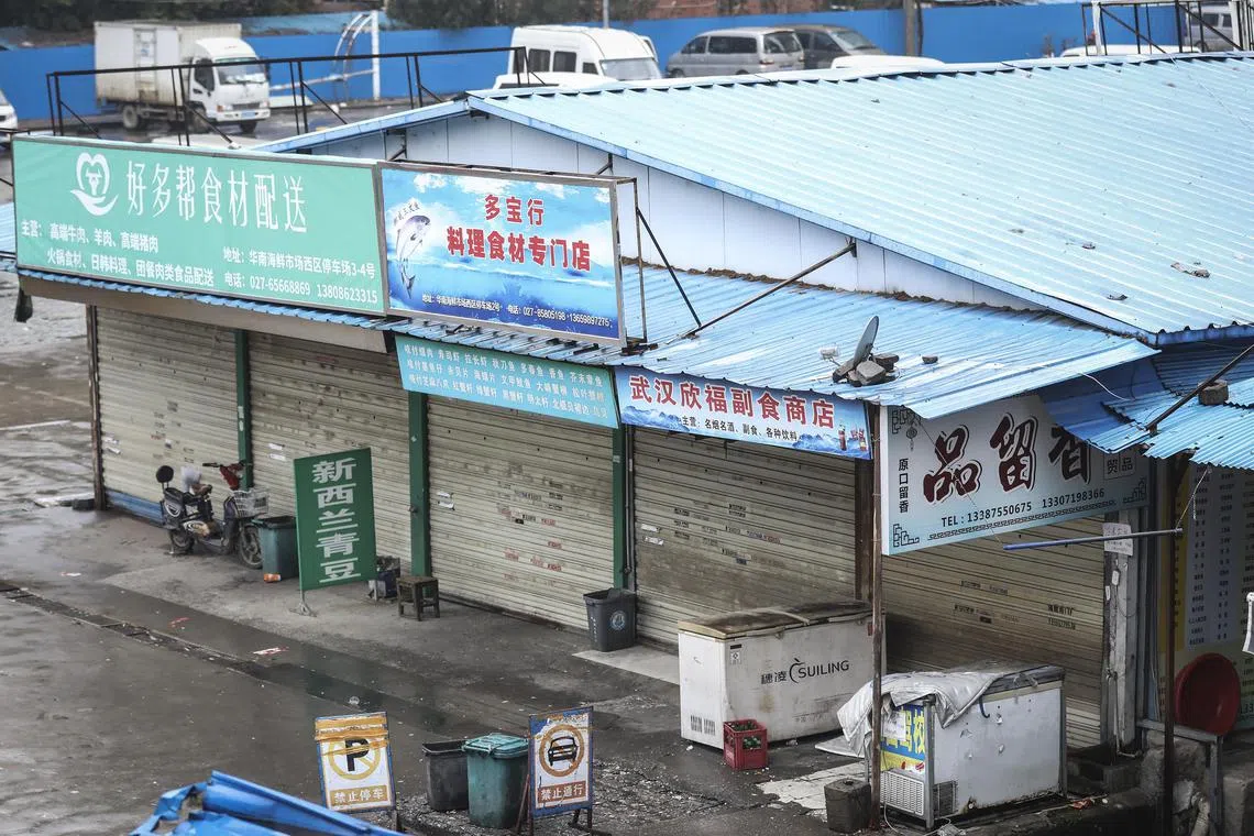 The Huanan market in Wuhan. Covid-19 very likely emerged through a natural spillover from animals – a "zoonosis" – caused by the unregulated wildlife trade in China.