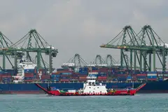 A container vessel prepares to dock at the Pasir Panjang port terminal in Singapore in August. The Rotterdam-Singapore Corridor has the powerful backing of two of the world’s largest ports.
