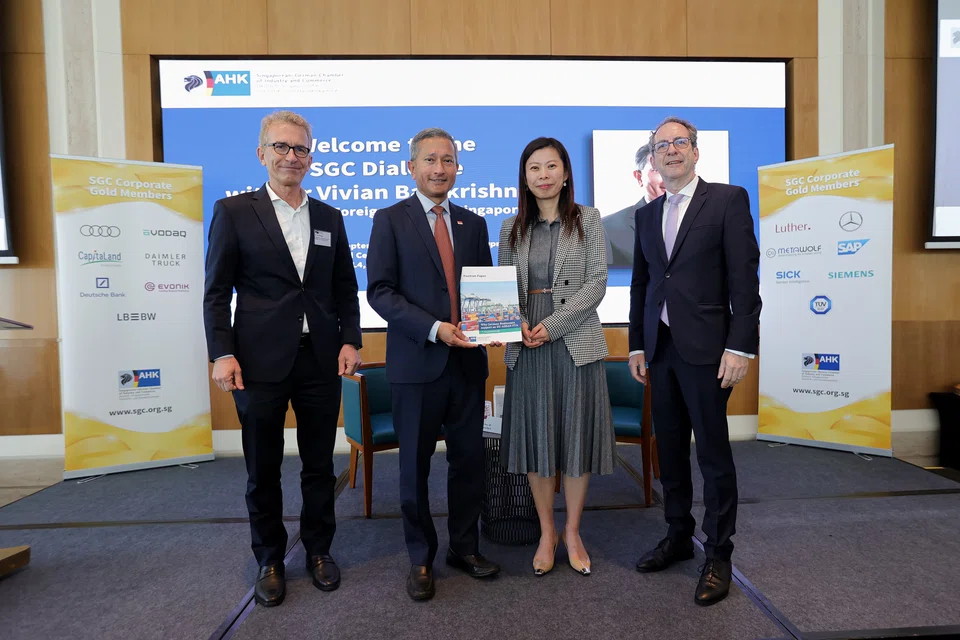(From left) SGC executive director Tim Philippi, Foreign Minister Vivian Balakrishnan, SGC president Shirley Qi, and the ambassador of the Federal Republic of Germany to Singapore Norbert Riedel.