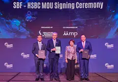 At the signing ceremony on Jul 24 were (from left) SBF CEO Kok Ping Soon, SBF chairman Lim Ming Yan, HSBC Singapore chairwoman Penny Goh, and HSBC Singapore CEO Wong Kee Joo.