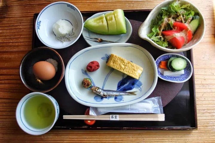 A traditional Japanese breakfast in our accommodation at Fukinoto.