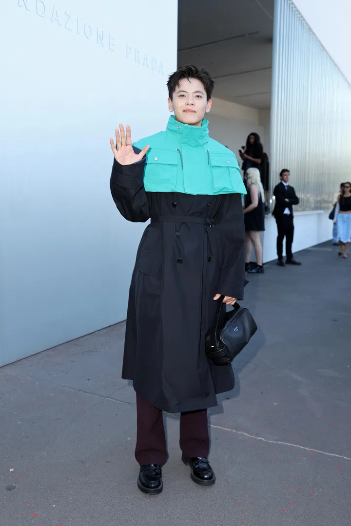 Yang Shuyu at Prada Spring Summer 2027 menswear fashion show at Milan Fashion Week