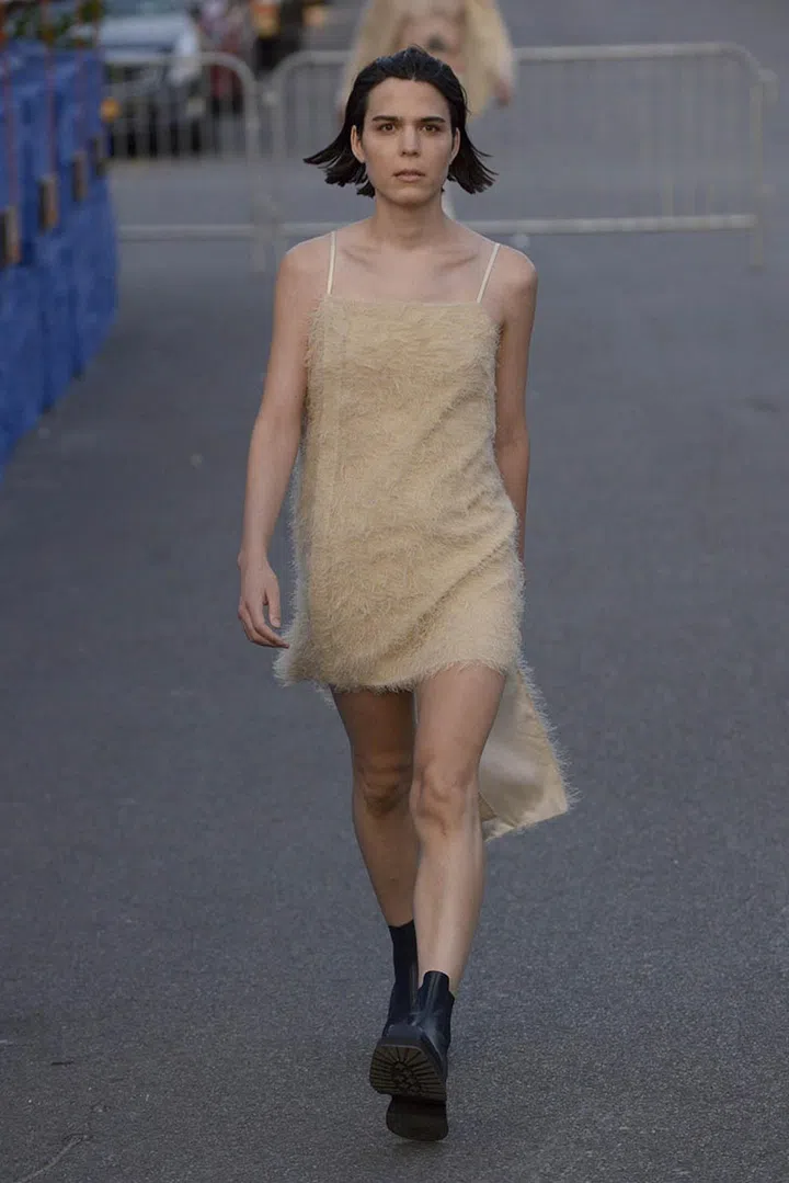 A model walking on runway wearing Eckhaus Latta Spring Summer 2022 Men and Women ready to wear Fashion Show on September 2021 in New York, USA