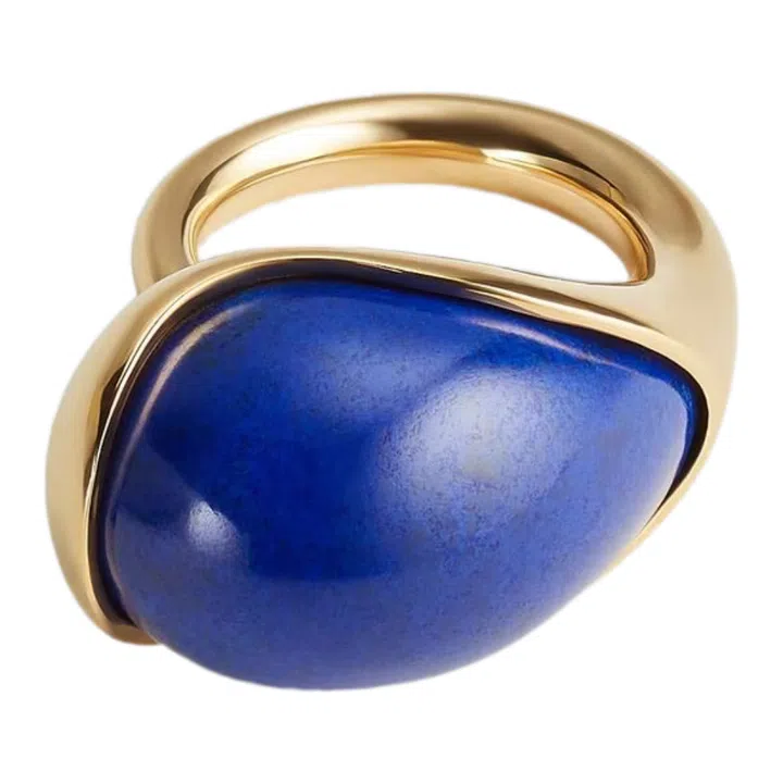 18k gold-finish sterling silver ring with lapis stone
