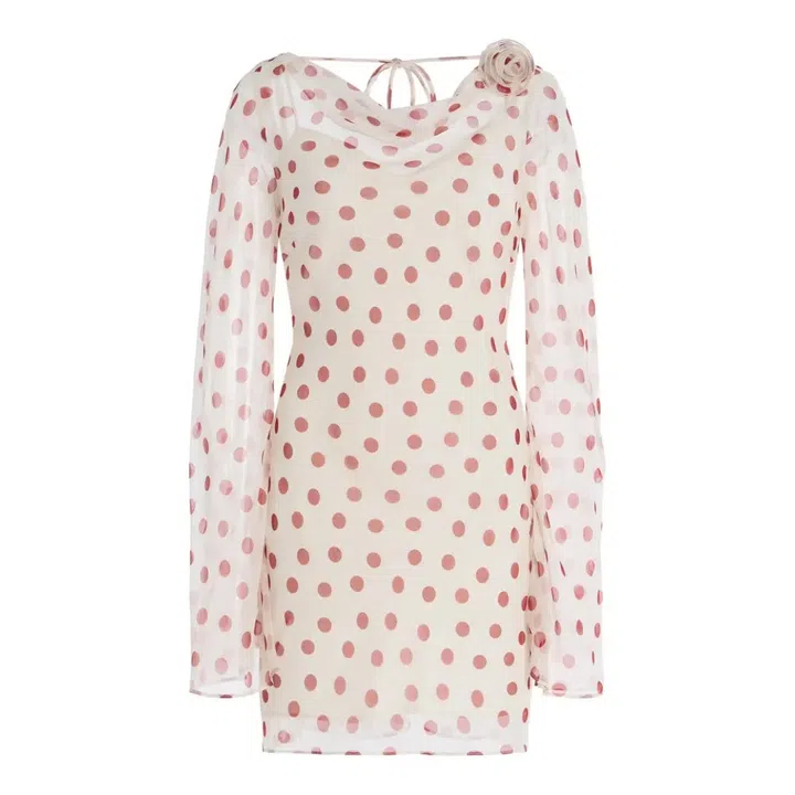 Silk chiffon dress in polka dots