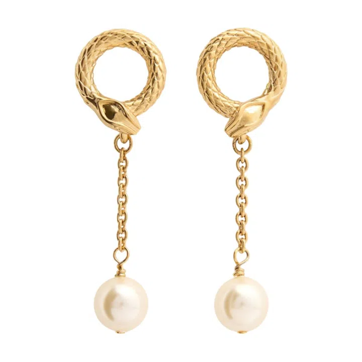 Chloe metal earrings with faux pearls, $690, www.mytheresa.com