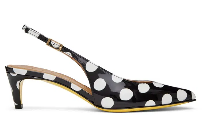Leather heel in polka dots