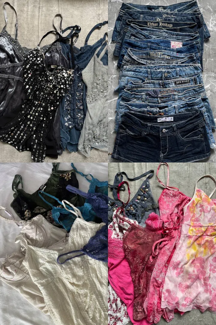 VALEODRE SAGE CLOTHES 2 CAMI TOPS DENIM SHORTS Y2K