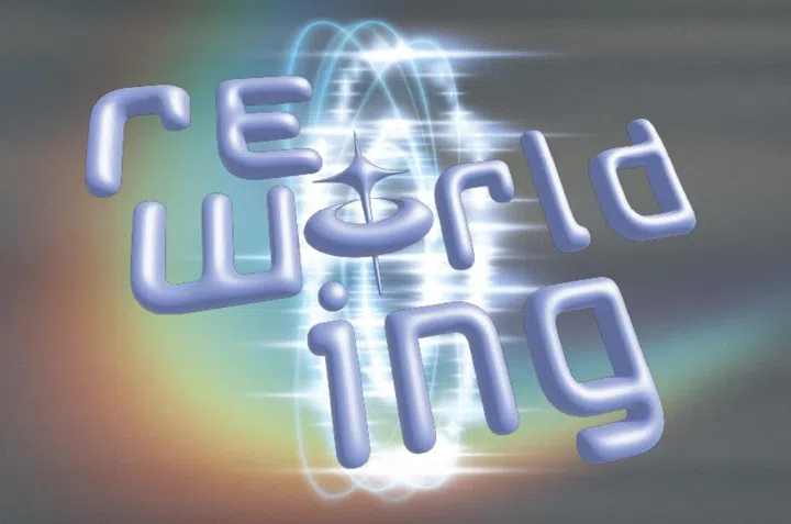 A swirly Y2K title for the Reworlding exhibition at singapore art week 2026. 