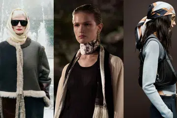 prefall 2025 fall 2025 scarf trend how to style scarf how to style silk scarf