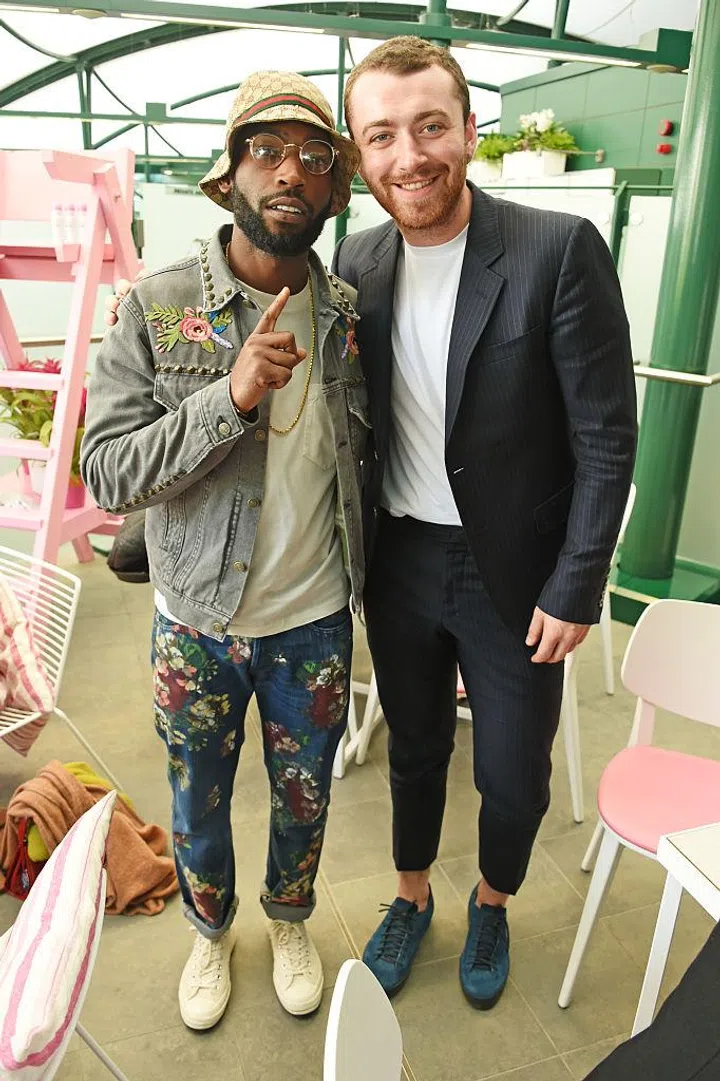 LONDON, ENGLAND - JUNE 27:  Tinie Tempah (L) and Sam Smith attend the evian Live Young suite during Wimbledon 2016 at the All England Tennis and Croquet Club on June 27, 2016 in London, England.  (Photo by David M. Benett/Dave Benett/Getty Images for evian )