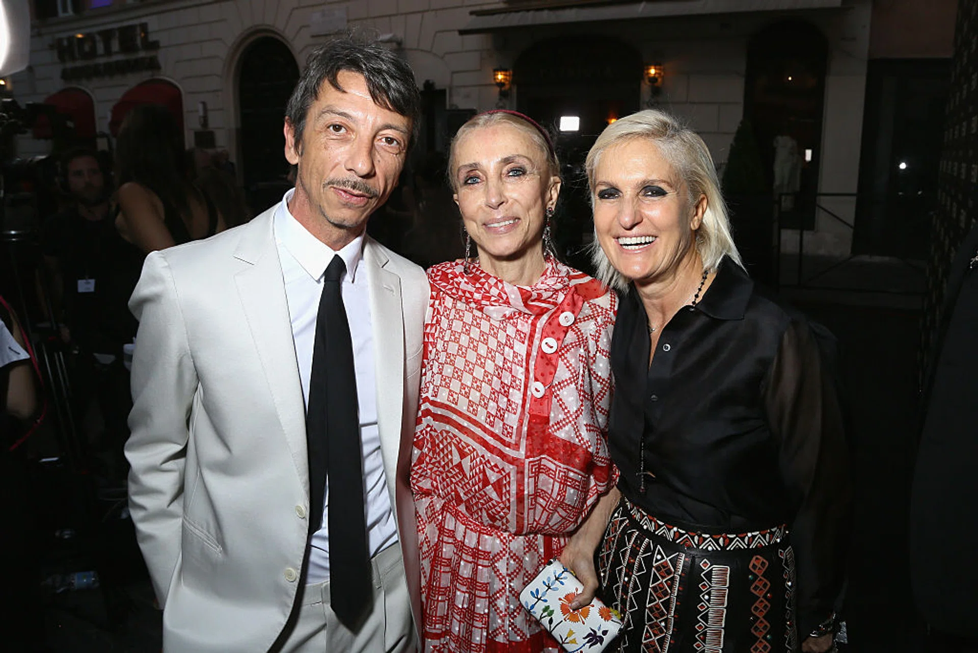 ROME, ITALY - JULY 07: Pierpaolo Piccoli, Franca Sozzani and Maria Grazia Chiuri attend the Fendi Roma 90 Years Anniversary Welcome Cocktail at Palazzo Carpegna on July 7, 2016 in Rome, Italy.