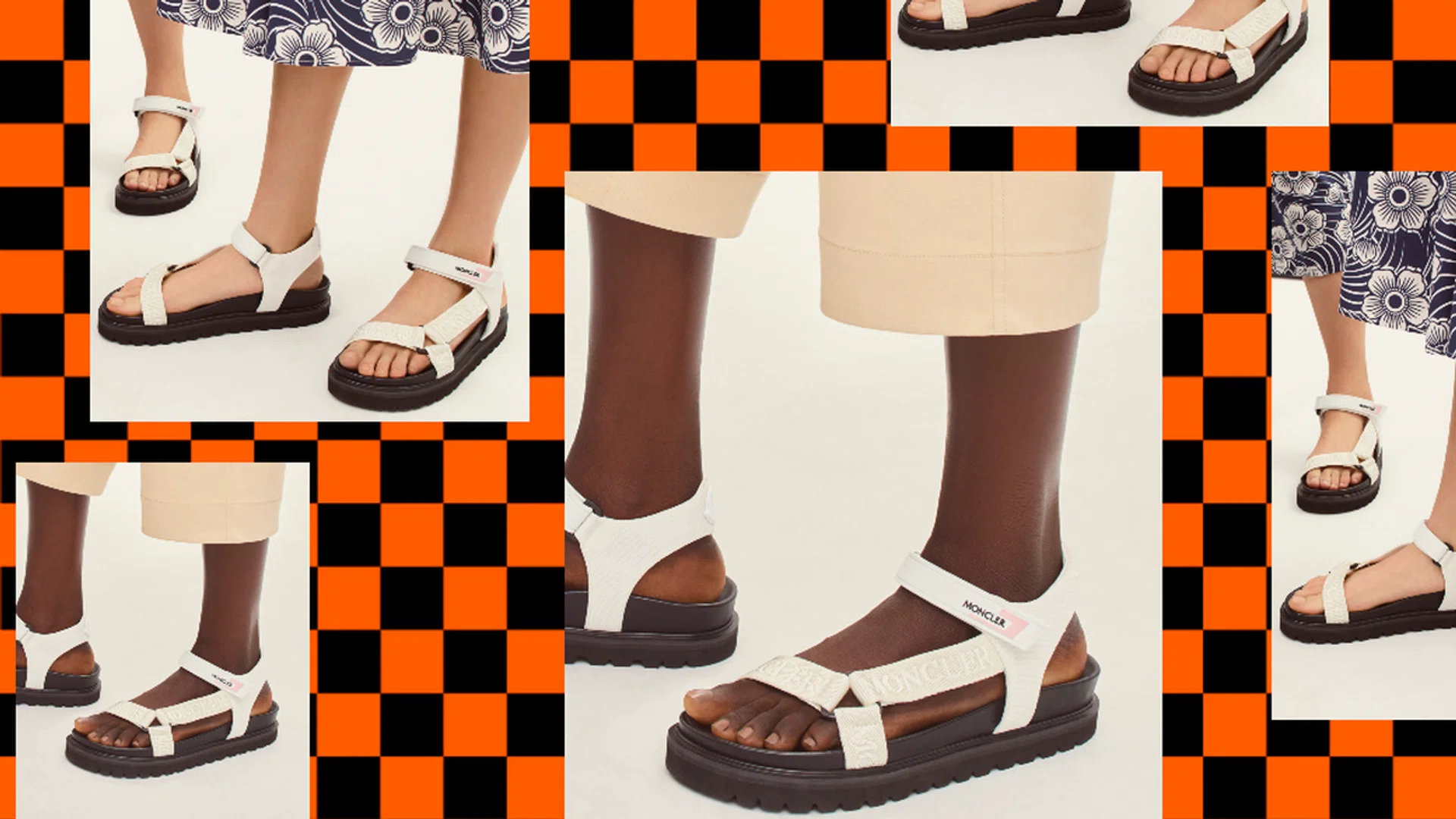 Strappy sandals made for stomping. Credit: Moncler