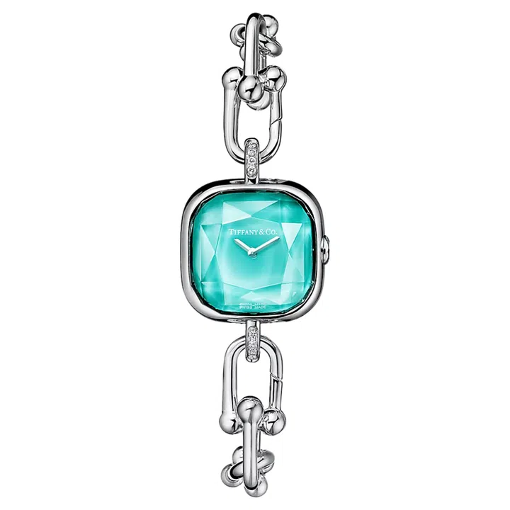 Tiffany HardWear sterling silver and steel watch with diamonds on matching bracelet, $6,450, Tiffany & Co.