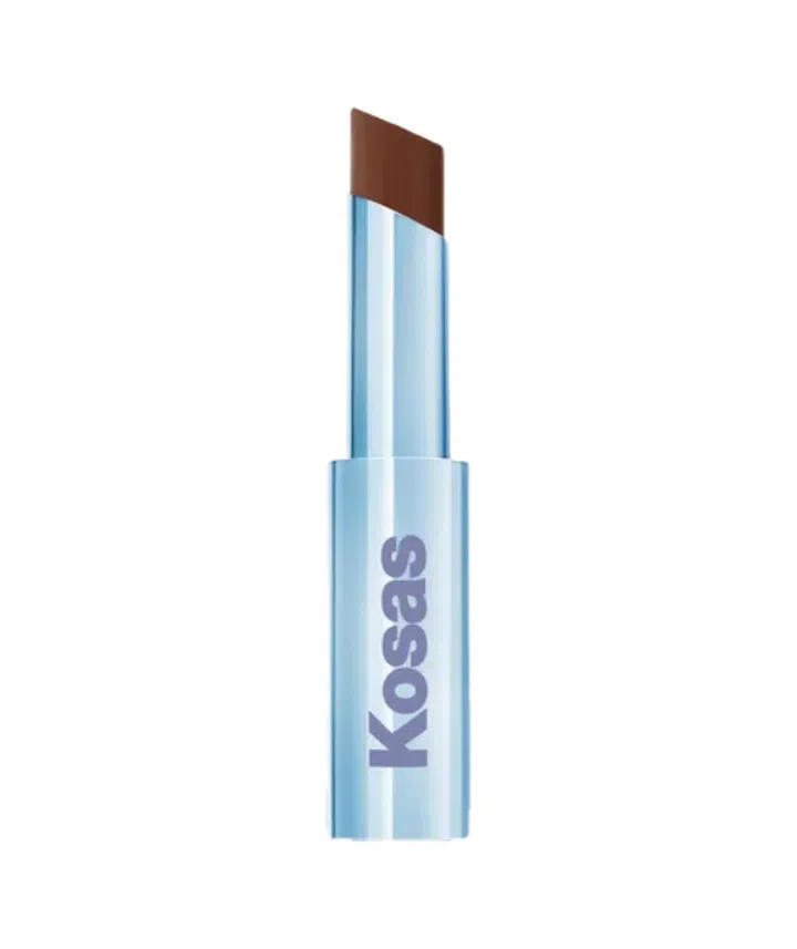 Kosas Cosmetics Wet Stick Moisturising Shiny Sheer Lipstick in Cinnamon Spritz Warm Rich Brown, $38, Sephora