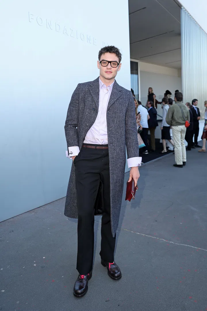 Louis Partridge at Prada Spring Summer 2027 menswear fashion show at Milan Fashion Week