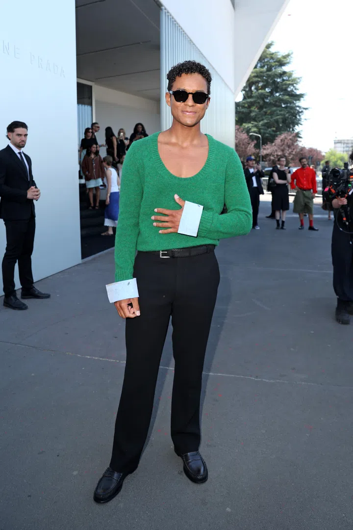Jaafar Jackson at Prada Spring Summer 2027 menswear fashion show at Milan Fashion Week