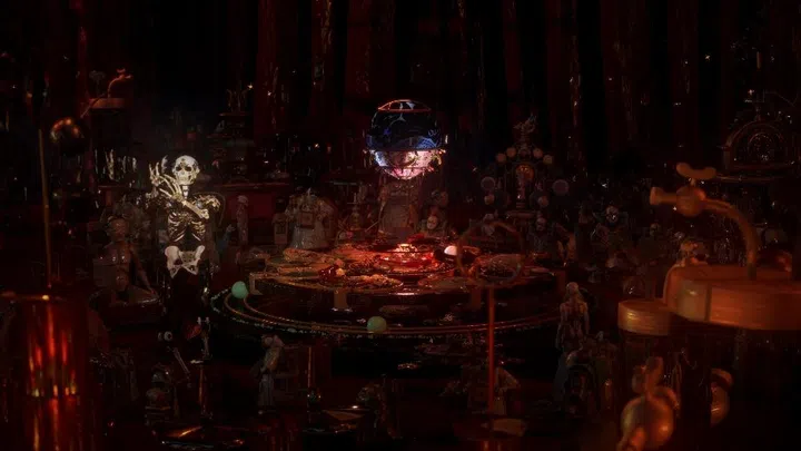 a skeleton playing a flute, as part of the 6th VH Award at singapore art week 2026.