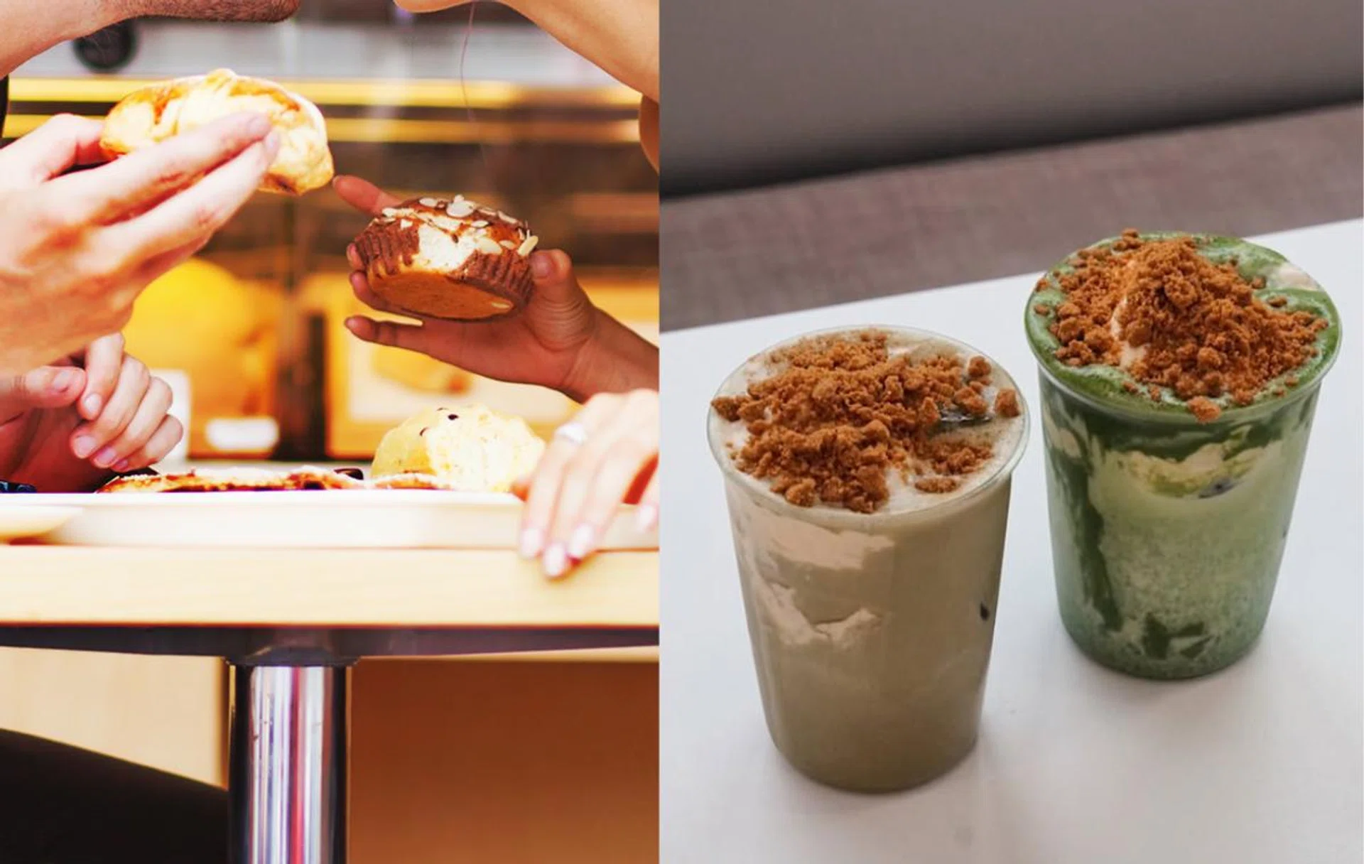A couple on their first date; coffee and matcha lattes.