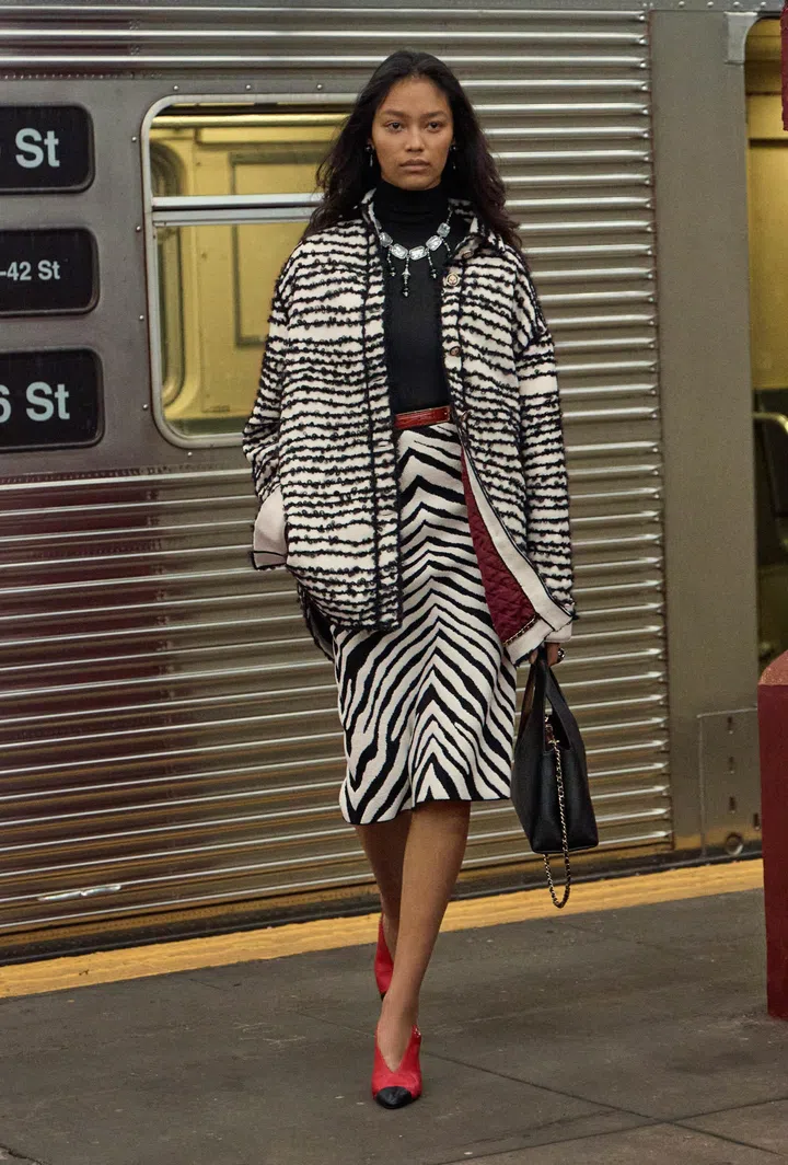 Chanel Metier d’Art 2026 - black white zebra jacket and midi skirt